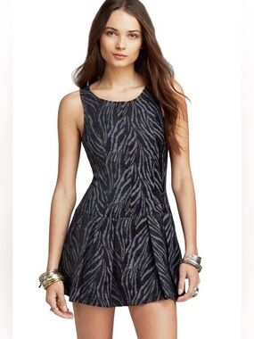 Free People Chenille Zebra Patterned Mini Dress - Black/Grey